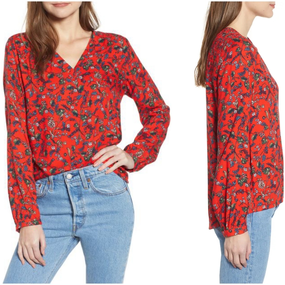 Hinge Lace Stripe V-Neck Blouse